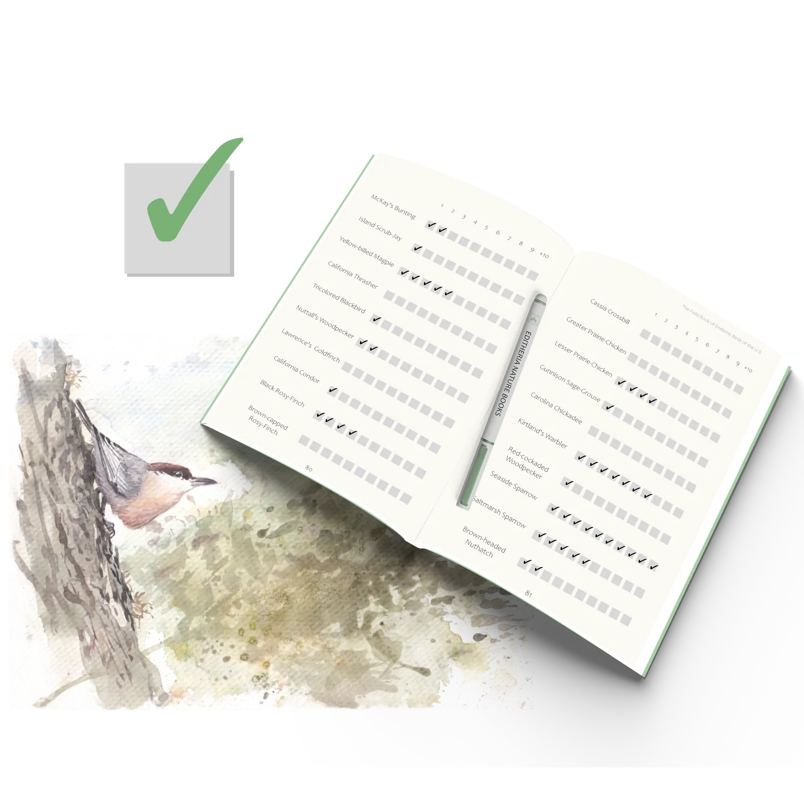 The species checklist page, twenty-three rows to tick